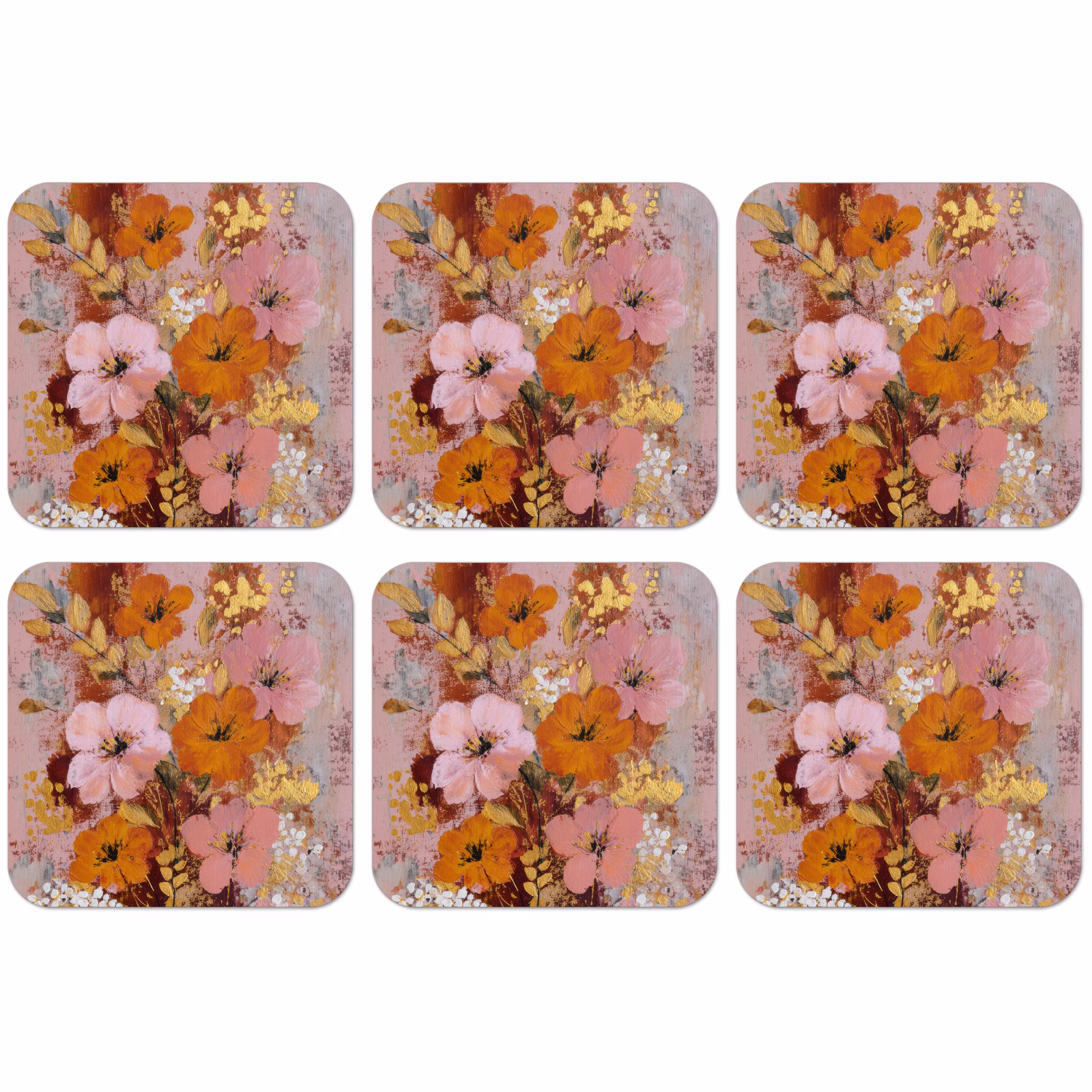 Untersetzer - Malerei - Blumen - Rustikal - Rosa — 1
