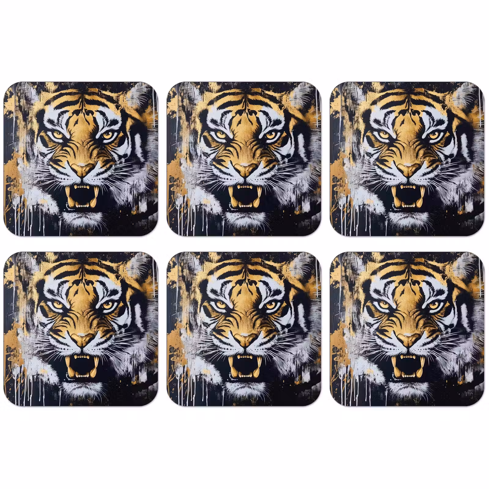 Untersetzer - Tiger - Farbspritzer - Gold — 1