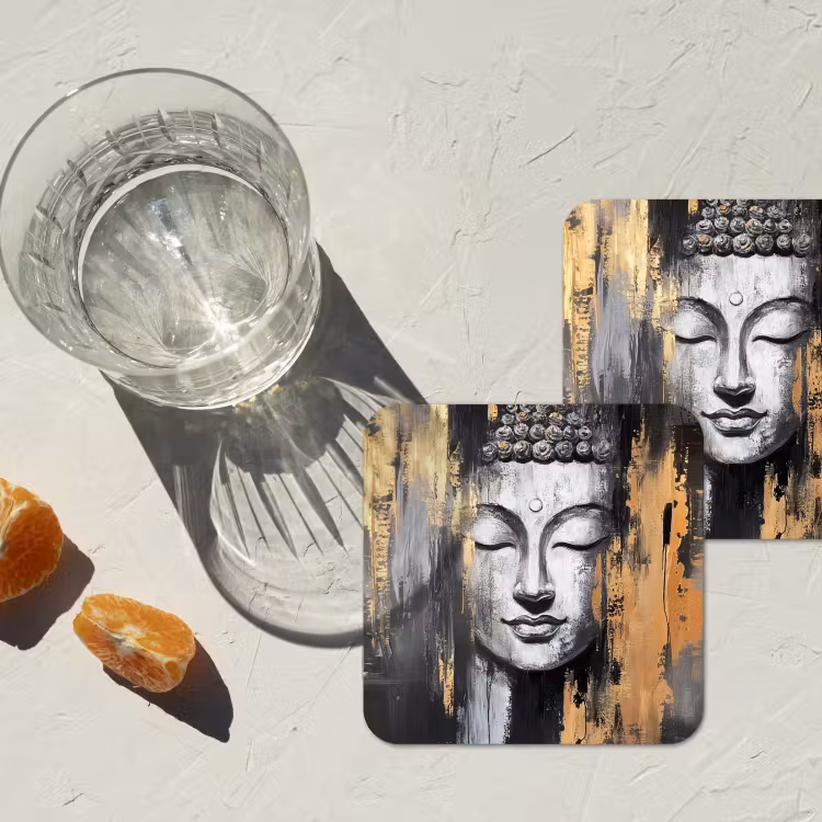 Untersetzer - Buddha - Pinselstriche - Gold - Abstrakt — 2