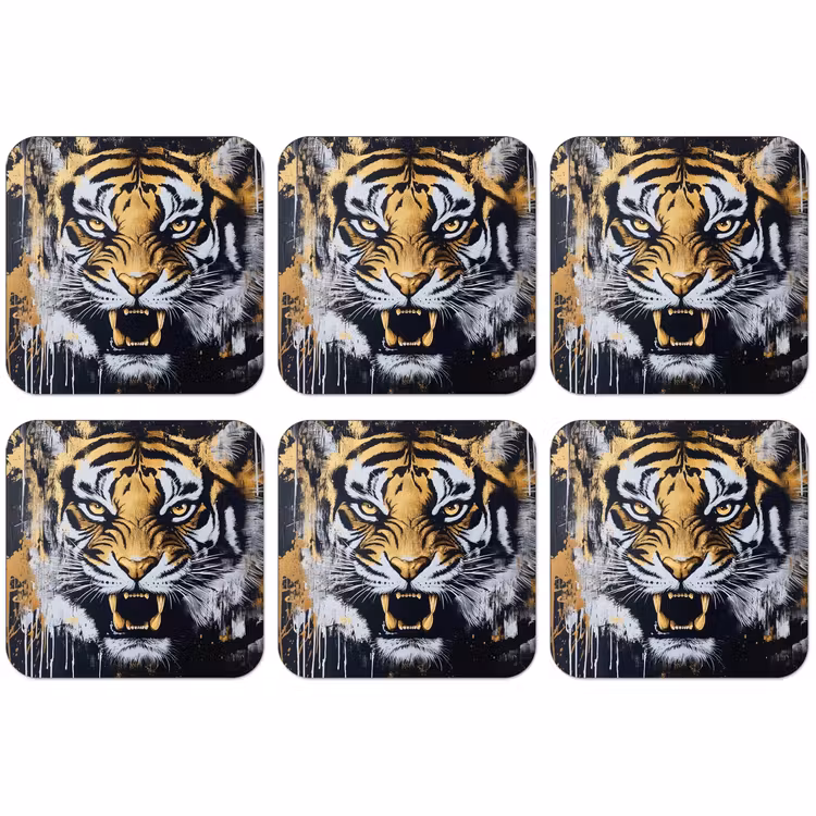 Untersetzer - Tiger - Farbspritzer - Gold — 1