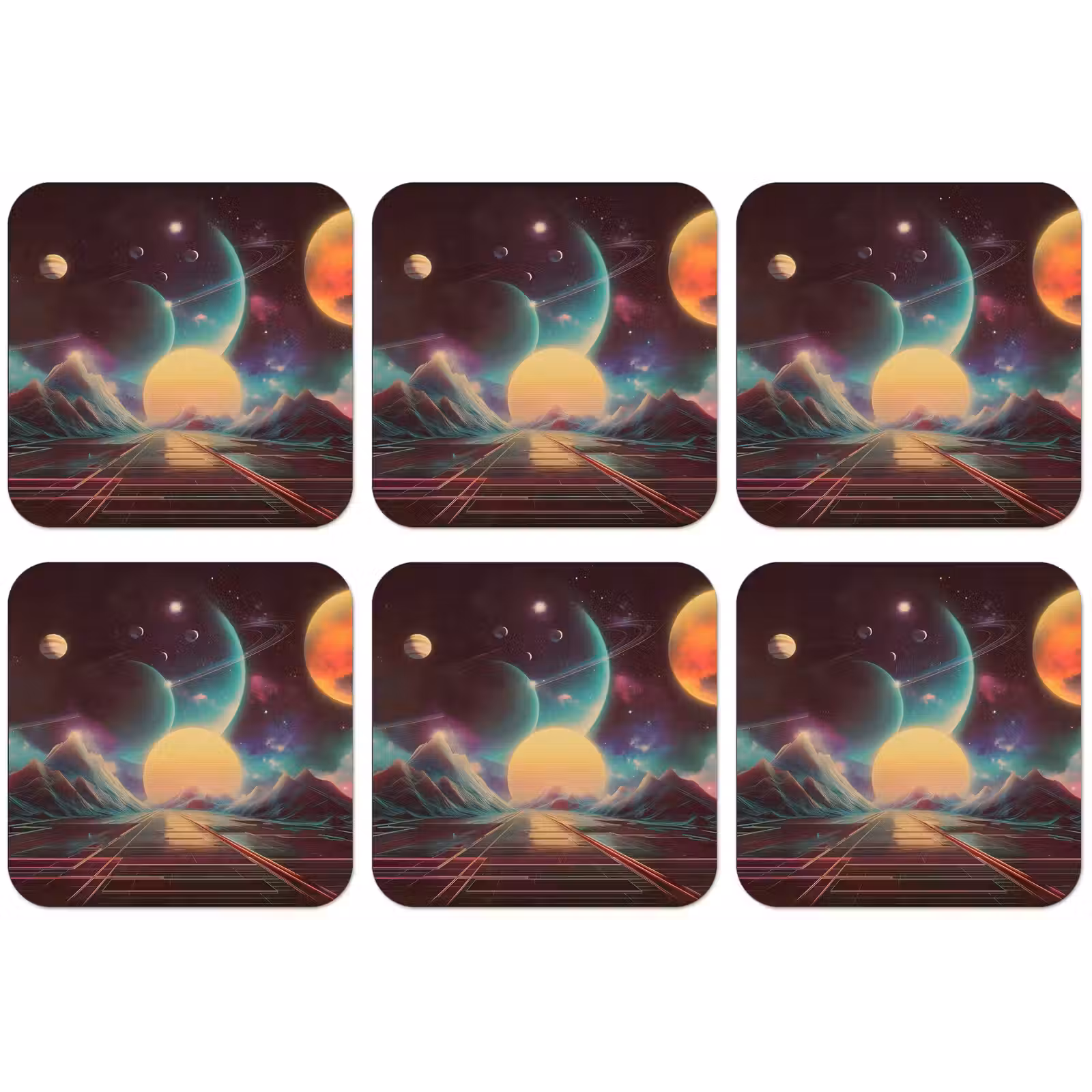 Untersetzer - Planeten - Neon - Berglandschaft - Sonne — 1