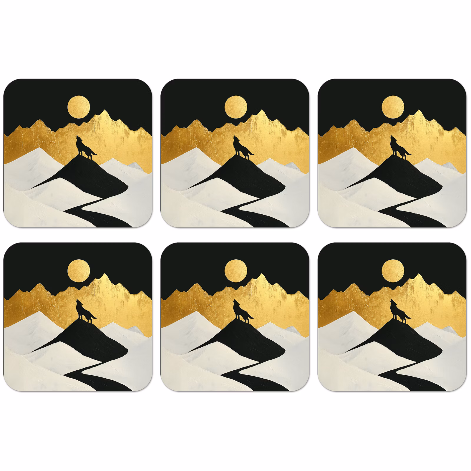 Untersetzer - Wolf - Berg - Mond - Schwarz — 1