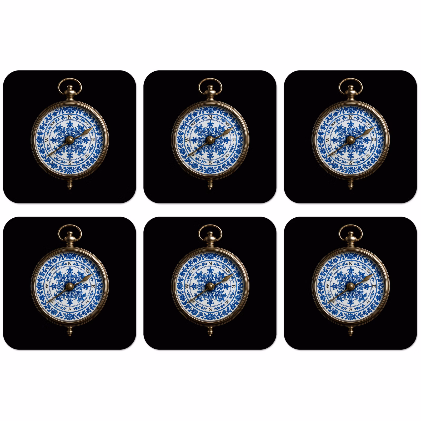Untersetzer - Kompass - Delfter Blau - Schwarz — 1