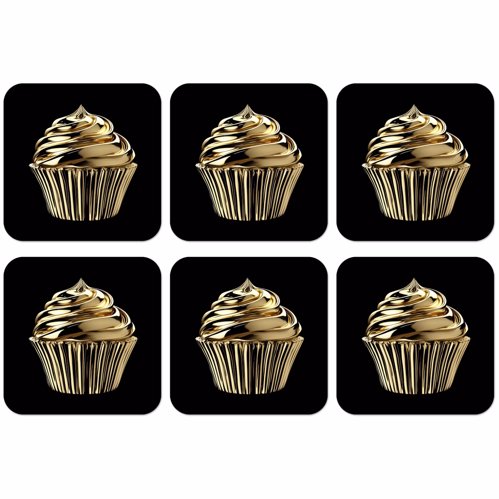 Untersetzer - Cupcake - Lebensmittel - Gold - Schwarz — 1