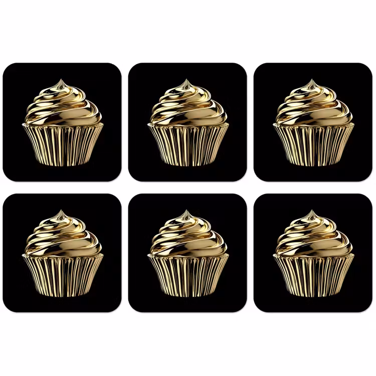 Untersetzer - Cupcake - Lebensmittel - Gold - Schwarz — 1
