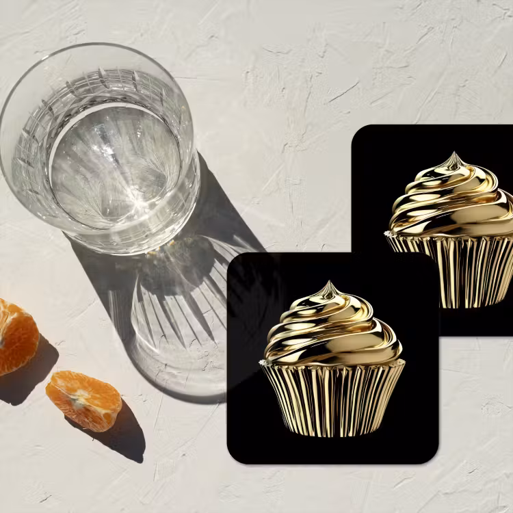 Untersetzer - Cupcake - Lebensmittel - Gold - Schwarz — 2