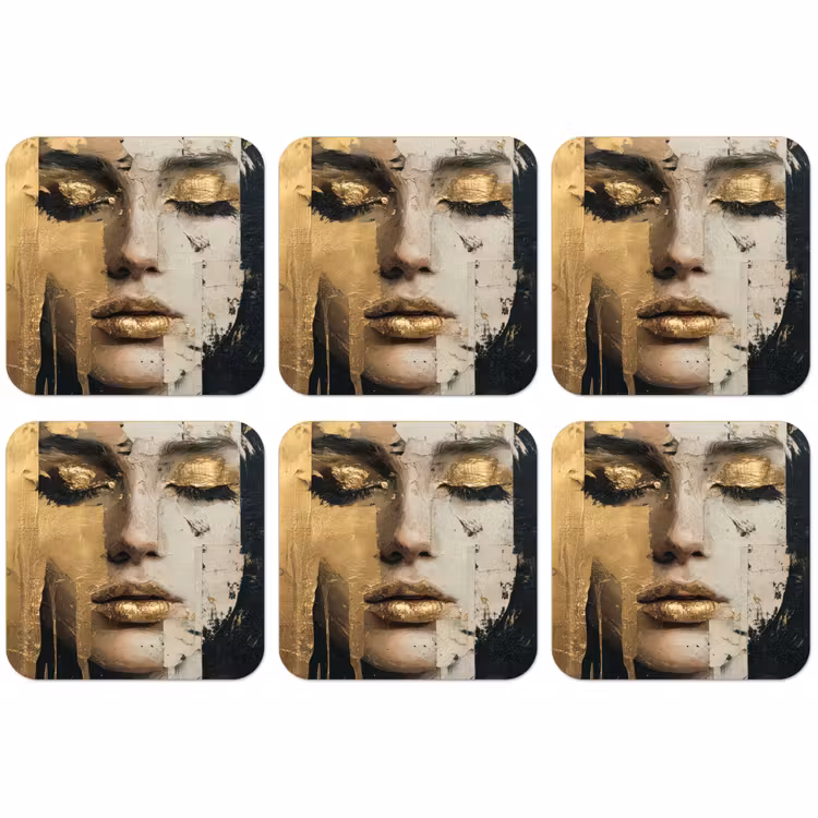 Untersetzer - Abstrakt - Gold - Gesicht - Lippen — 1