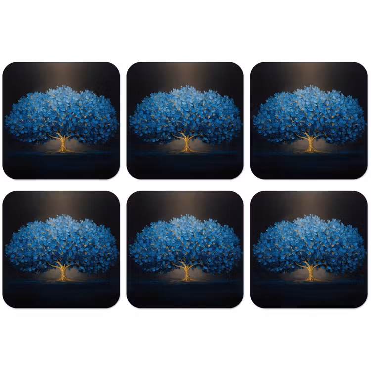 Untersetzer - Baum - Blau - Blätter - Pinselstriche — 1