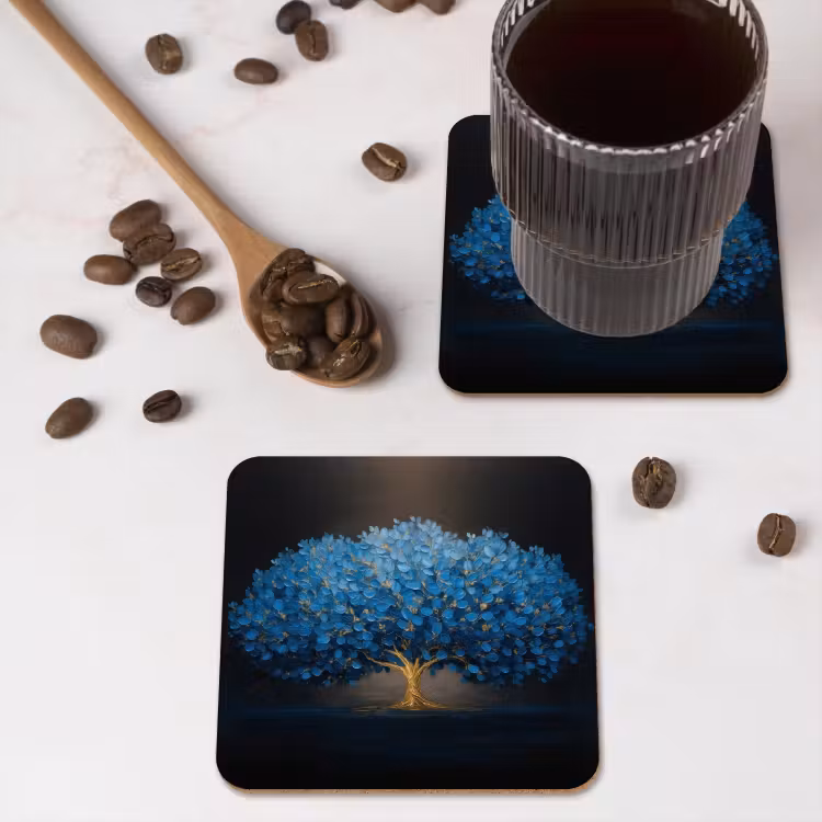 Untersetzer - Baum - Blau - Blätter - Pinselstriche — 4