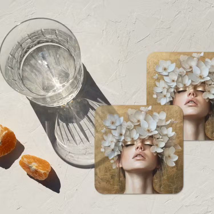 Untersetzer - Gesicht - Blumen - Gold - Abstrakt — 2