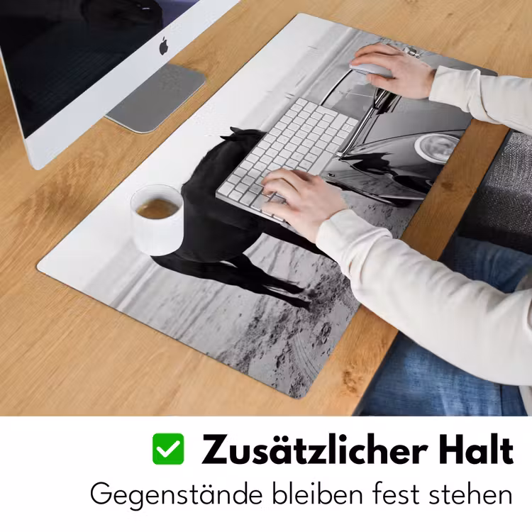 Schreibtischunterlage - Pferd - Auto - Schwarz - Weiß — 3