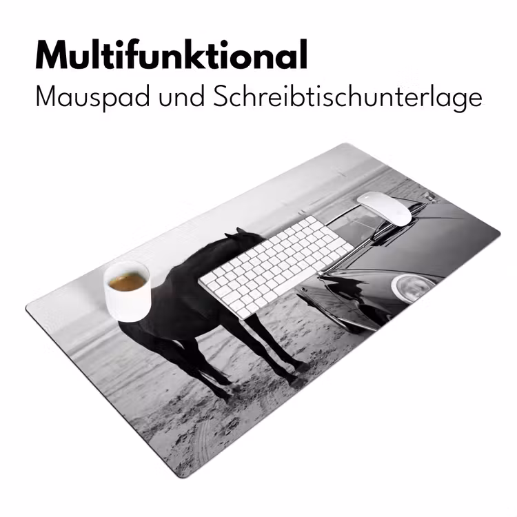 Schreibtischunterlage - Pferd - Auto - Schwarz - Weiß — 4