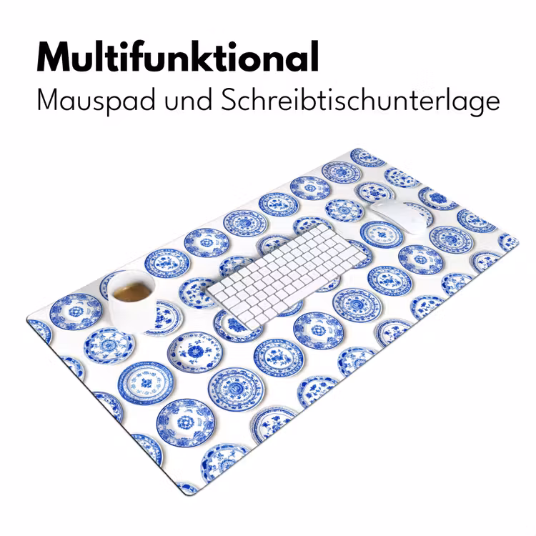 Schreibtischunterlage - Teller - Blumen - Muster - Blau — 4