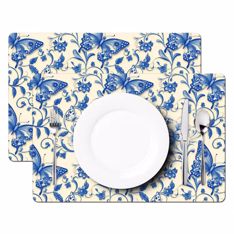 Tischset - 6 Stück - Schmetterlinge - Blumen - Blau - Botanisch — 2