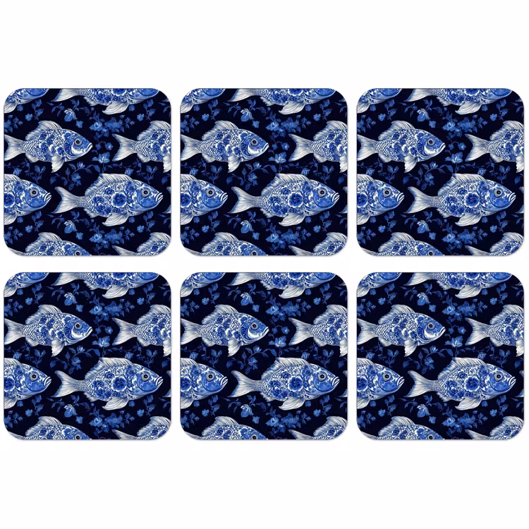 Untersetzer - Fische - Blumen - Blau — 1