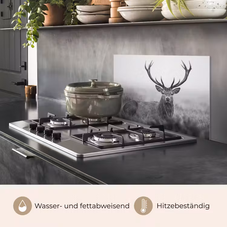 Spritzschutz Küche - Hirsch - Neblig - Schwarz - Weiß — 3