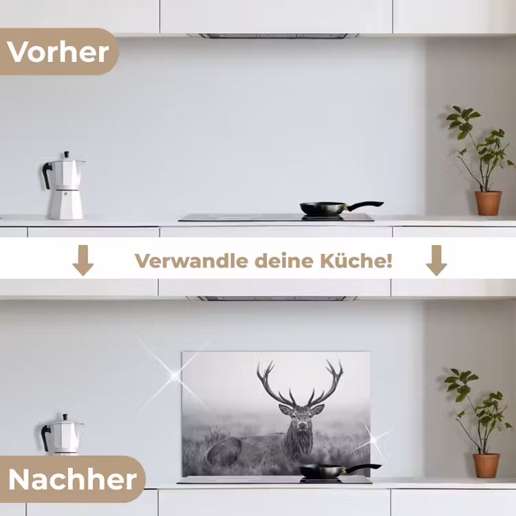Spritzschutz Küche - Hirsch - Neblig - Schwarz - Weiß — 7