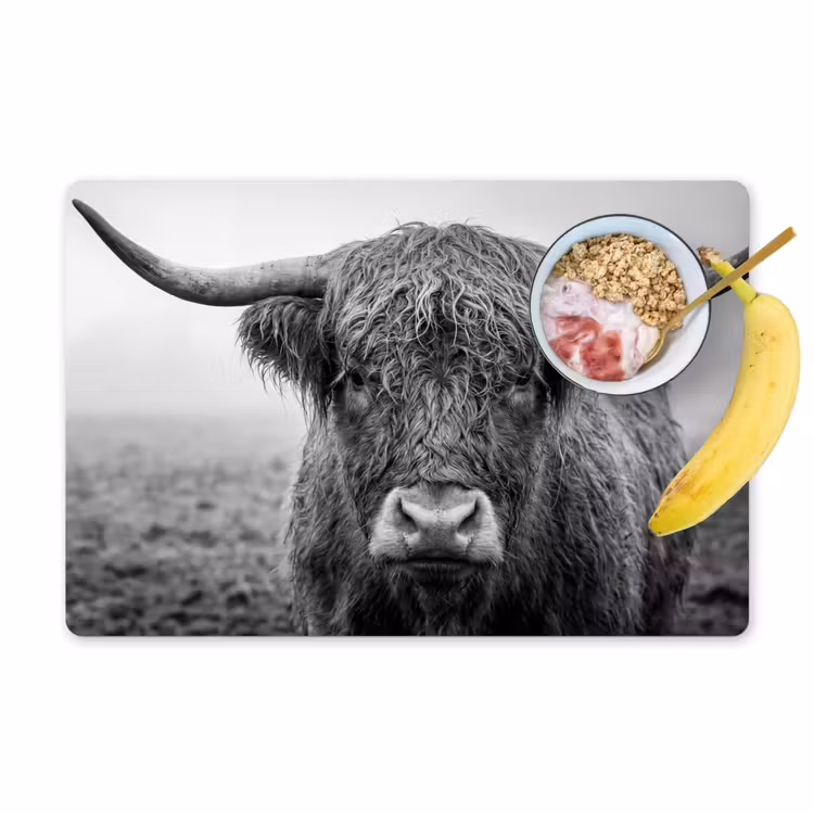 Tischset - 6 Stück - Schottischer Highlander - Schwarz - Weiß - Gras — 1