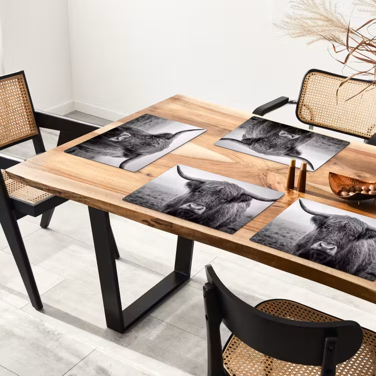 Tischset - 6 Stück - Schottischer Highlander - Schwarz - Weiß - Gras — 4