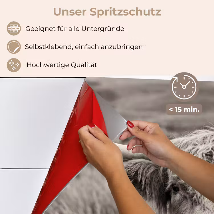 Spritzschutz Küche - Schottischer Highlander - Schwarz - Weiß - Holz — 5