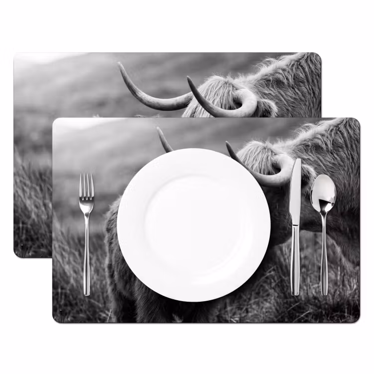 Tischset - 6 Stück - Schottischer Highlander - Kalb - Schwarz - Weiß — 2