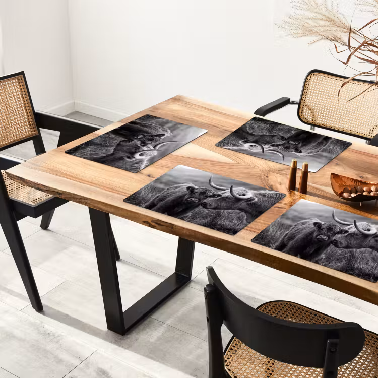 Tischset - 6 Stück - Schottischer Highlander - Kalb - Schwarz - Weiß — 3