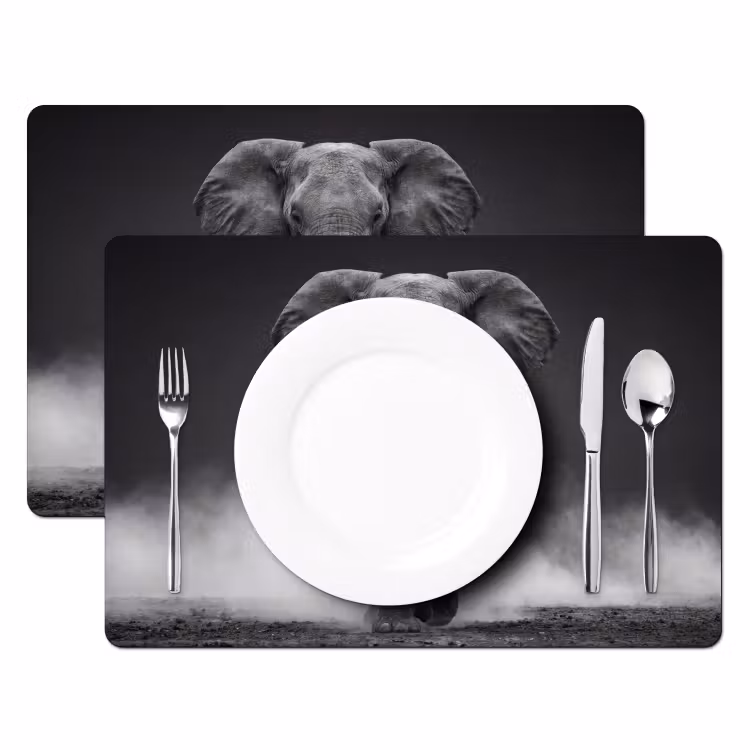 Tischset - 6 Stück - Elefant - Schwarz - Weiß - Rauch — 2