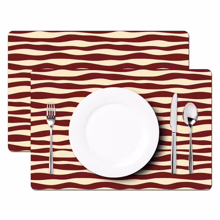 Tischset - 6 Stück - Wellen - Rot - Muster - Creme — 2