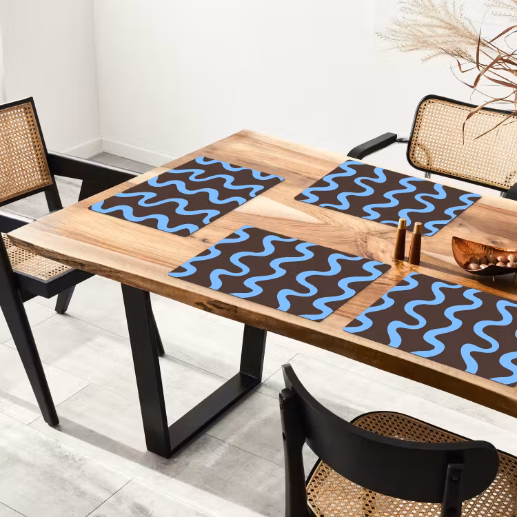 Tischset - 6 Stück - Sich windende Linien - Blau - Braun - Minimalistisch — 4