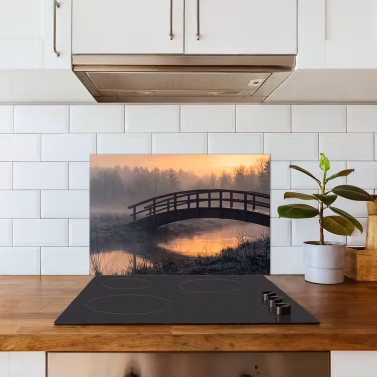 Spritzschutz Küche - Brücke - Nebel - Bäume - Wasser — 4