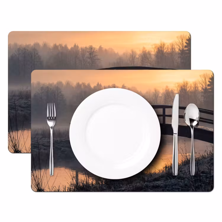Tischset - 6 Stück - Brücke - Nebel - Bäume - Wasser — 2