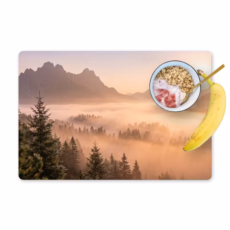 Tischset - 6 Stück - Sonnenlicht - Nebel - Berge - Bäume — 1
