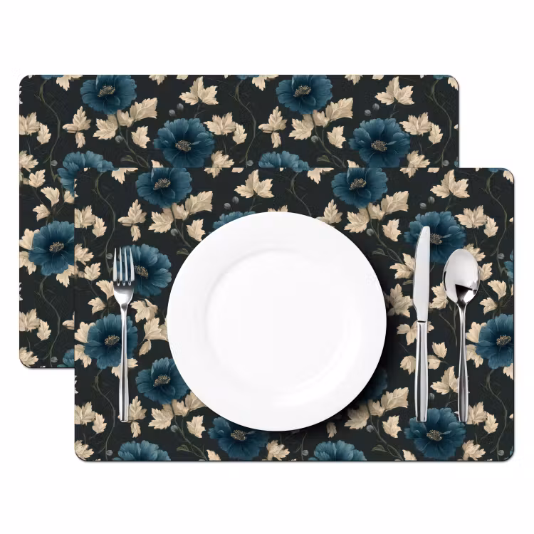 Tischset - 6 Stück - Botanisch - Blumen - Blau — 2