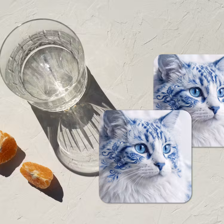 Untersetzer - Katze - Muster - Blau — 2