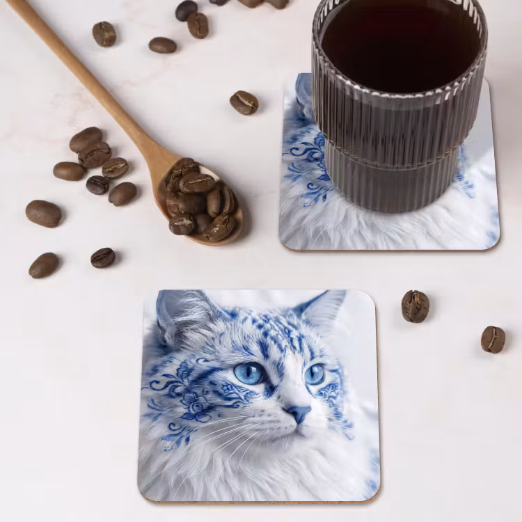 Untersetzer - Katze - Muster - Blau — 4