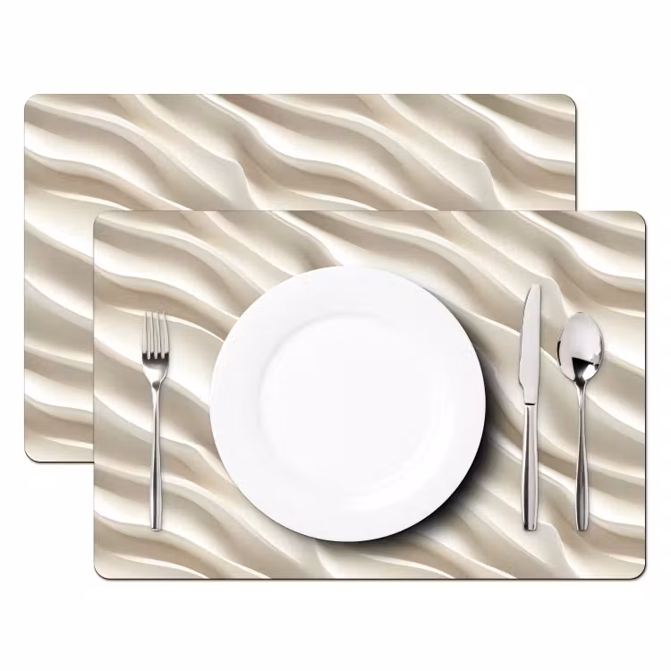 Tischset - 6 Stück - Diagonal - Wellen - Creme — 2