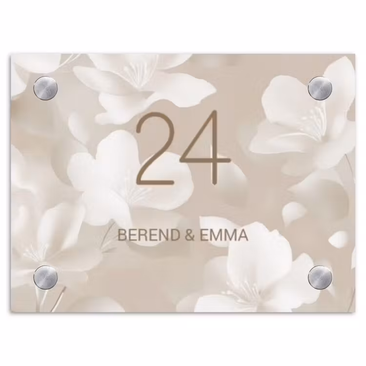 Namensschild Haustür Rechteck - Beige Blumen - Klassisch — 1