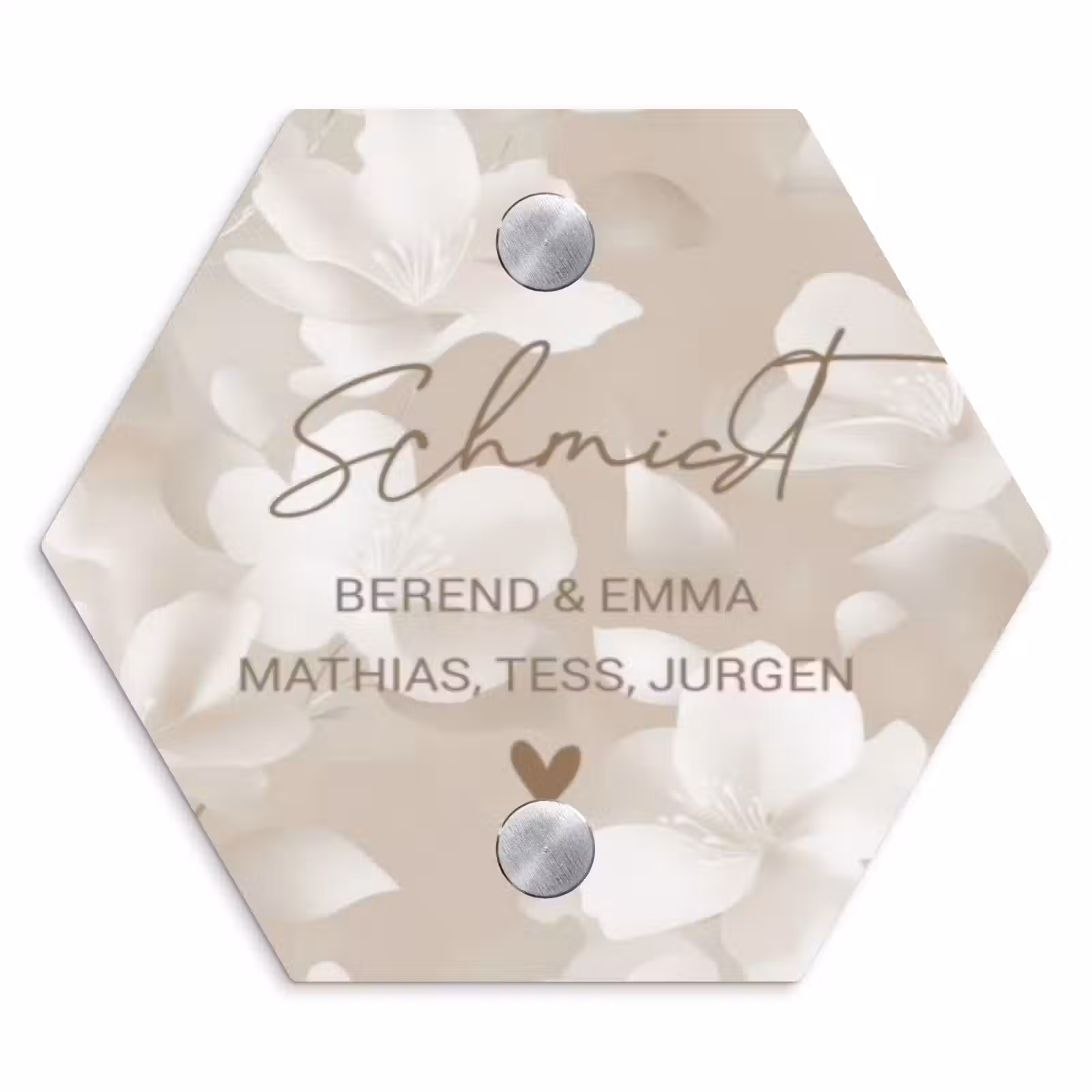Namensschild Haustür Hexagon - Beigefarbene Blumen - Elegant — 1