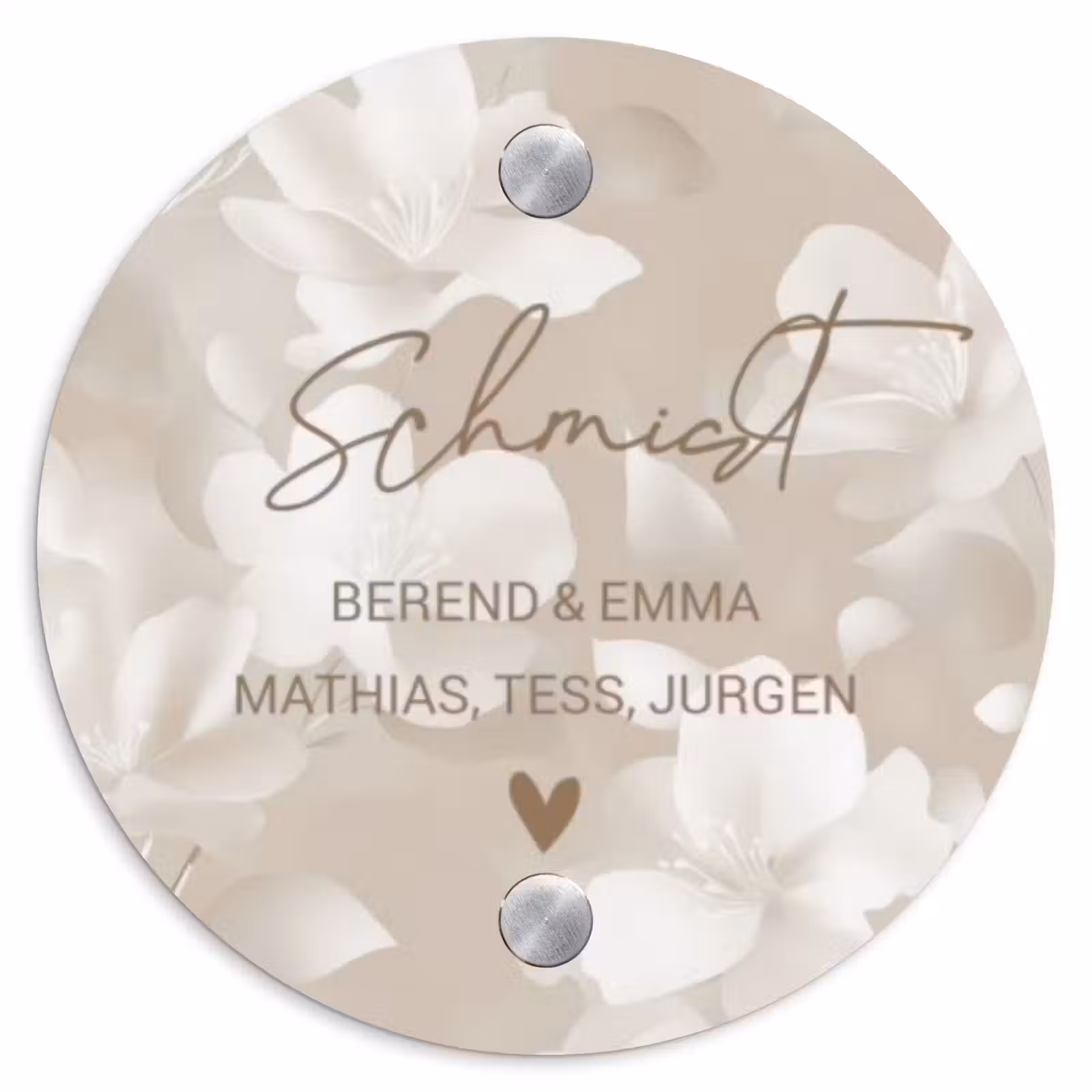 Namensschild Haustür Rund – Beigefarbene Blumen - Elegant — 1