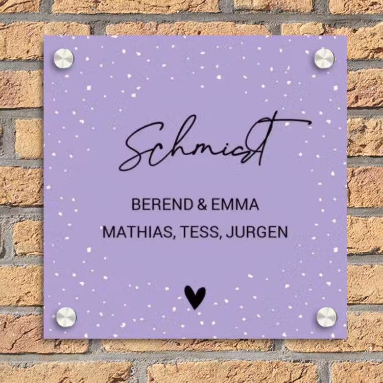 Namensschild Haustür Quadratisch - Lila mit Tupfen - Elegant — 2