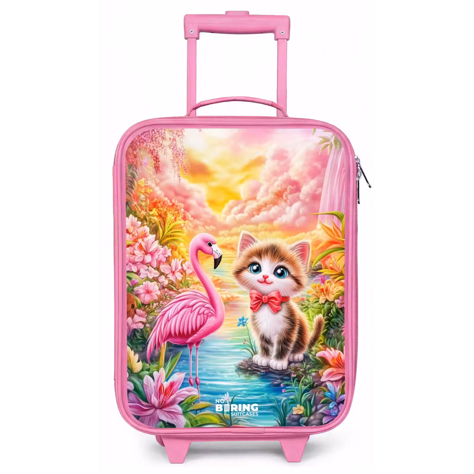Kinderkoffer Rosa - Kätzchen mit Flamingo im tropischen Blumenparadies — 1