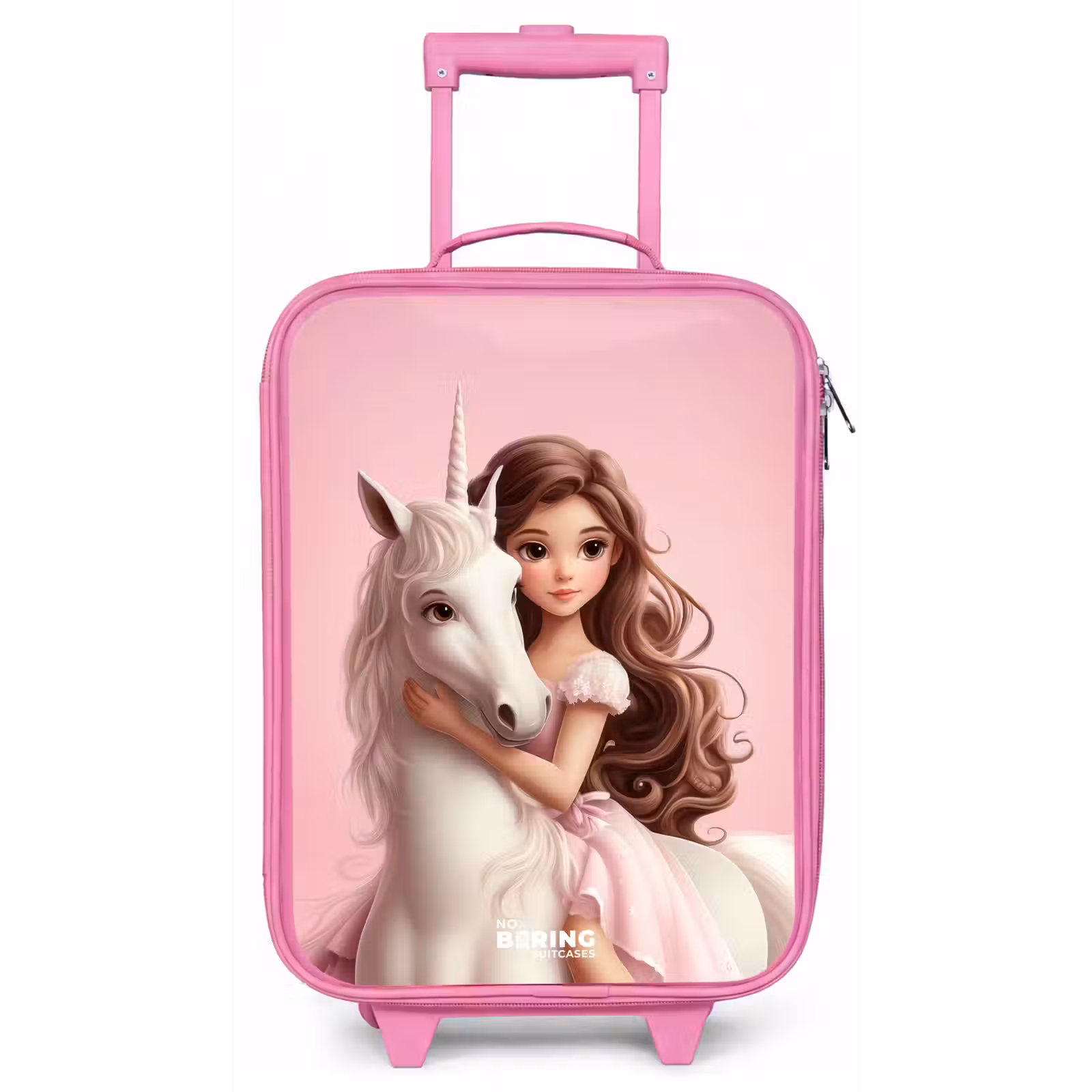 Kinderkoffer Rosa - Mädchen mit weißem Einhorn auf rosa Hintergrund — 1