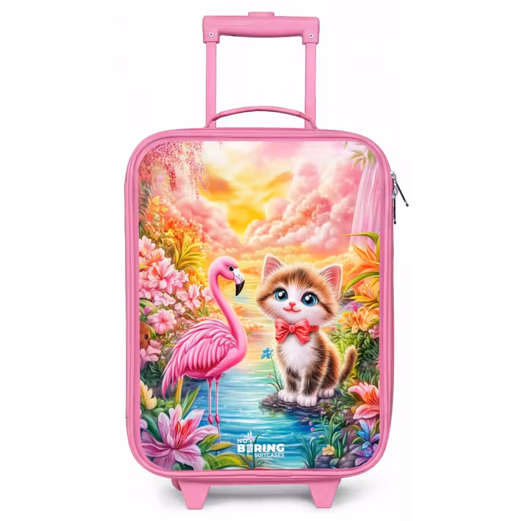 Kinderkoffer Rosa - Kätzchen mit Flamingo im tropischen Blumenparadies — 1