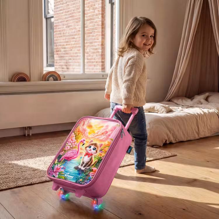 Kinderkoffer Rosa - Kätzchen mit Flamingo im tropischen Blumenparadies — 3