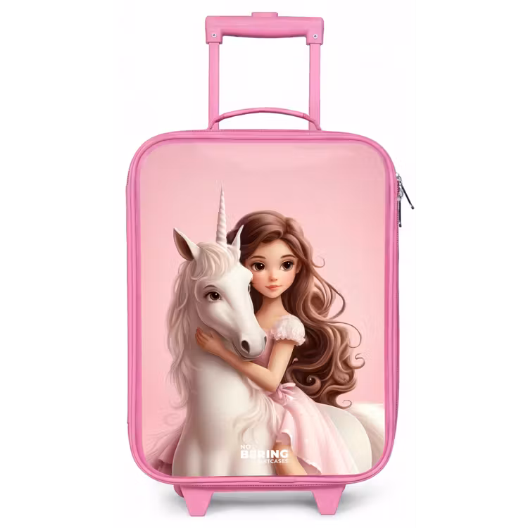 Kinderkoffer Rosa - Mädchen mit weißem Einhorn auf rosa Hintergrund — 1