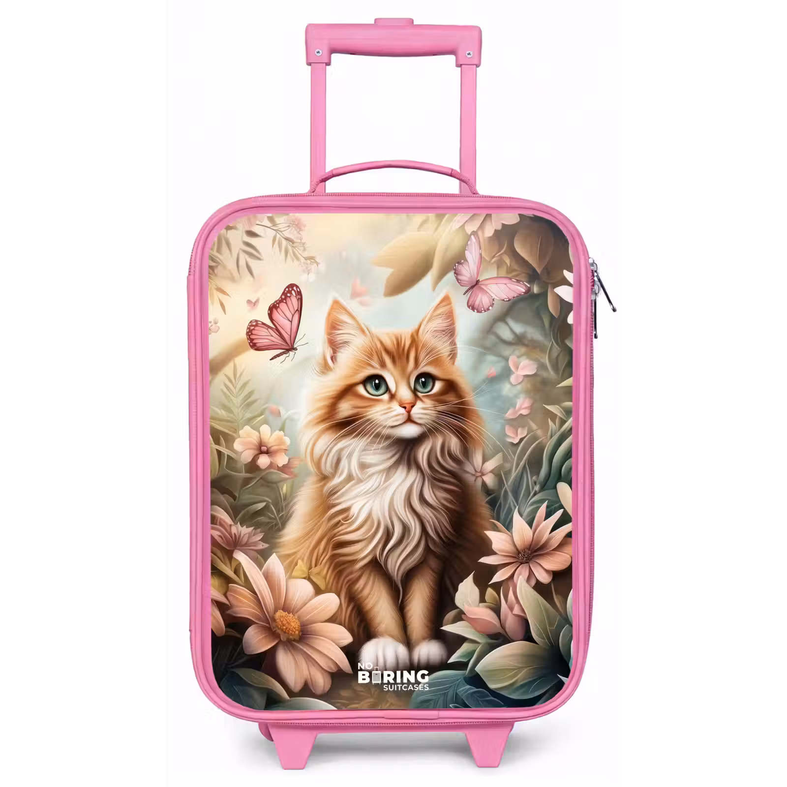 Kinderkoffer Rosa - Katze im Blumenfeld mit rosa Schmetterlingen. — 1