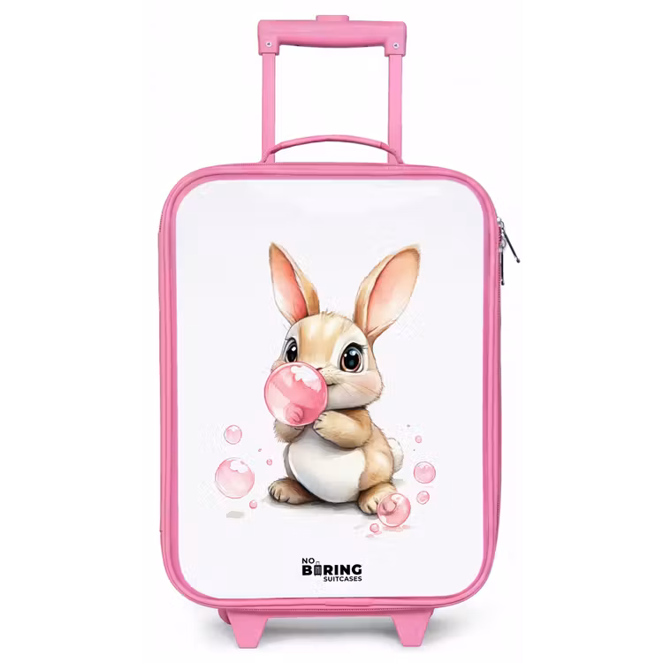 Kinderkoffer Rosa - Brauner Hase mit rosa Blasen — 1