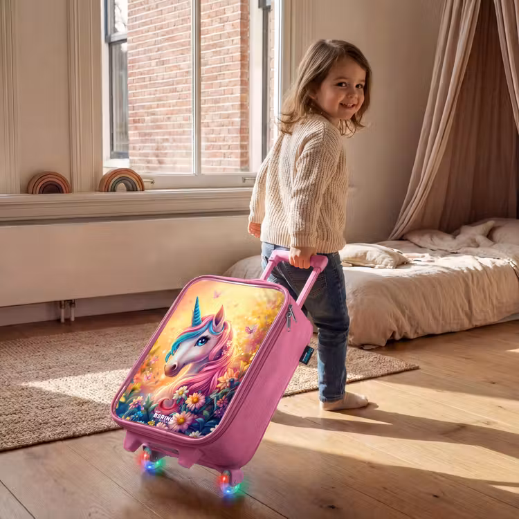 Kinderkoffer Rosa - Einhorn mit bunten Blumen — 3
