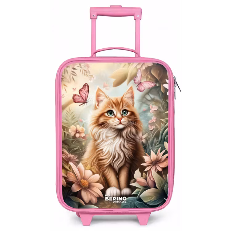 Kinderkoffer Rosa - Katze im Blumenfeld mit rosa Schmetterlingen. — 1