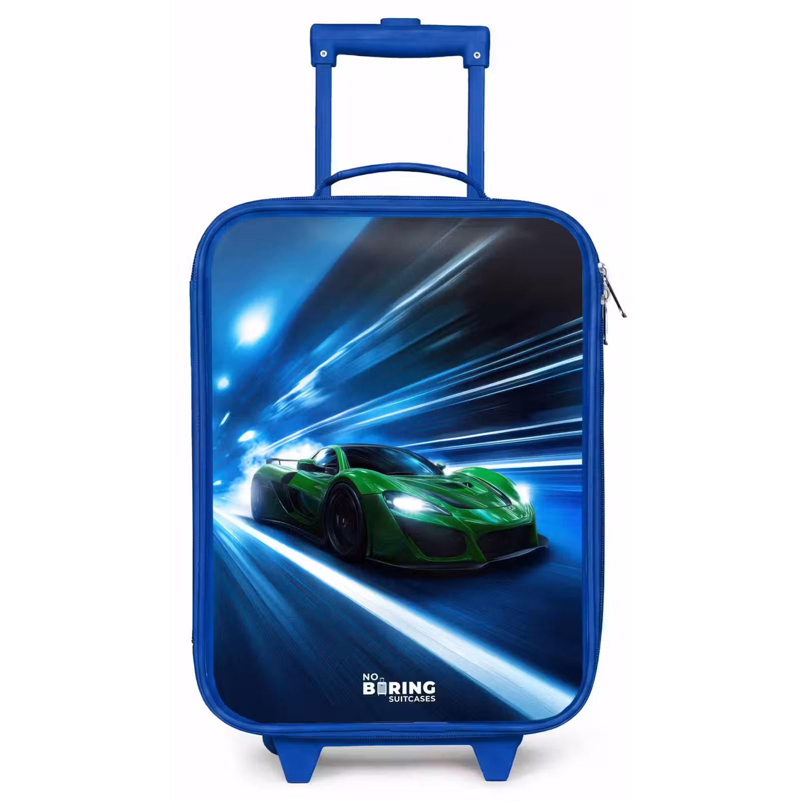 Kinderkoffer Blau - Grünes Superauto blinkt durch Neonlichter — 1
